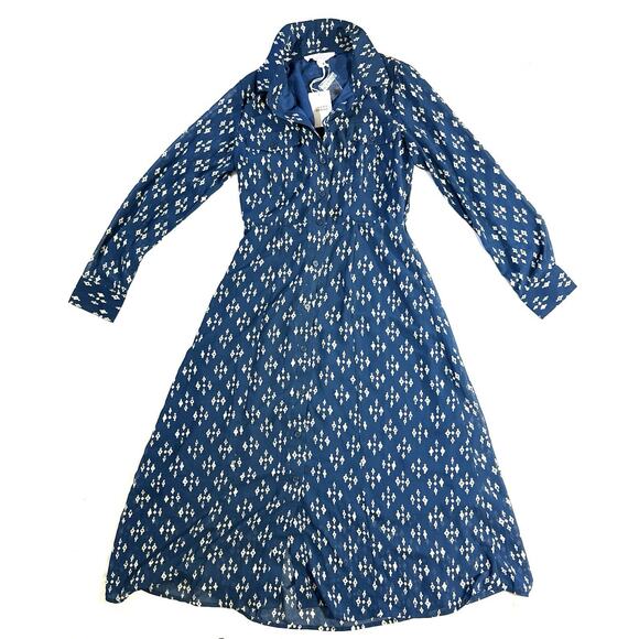 Lucky Brand Navy Medallion Button Front Long Sleeve Shirt Dress Size 4 NWT - Picture 1 of 10